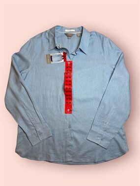 NWT Ted Baker Linen Blend Blue Long Sleeve Oversized Button-Down Shirt sz M